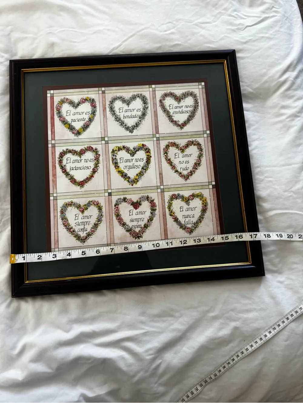 Framed Floral Heart Sentiment Wall Art - Green Mat, Black Frame